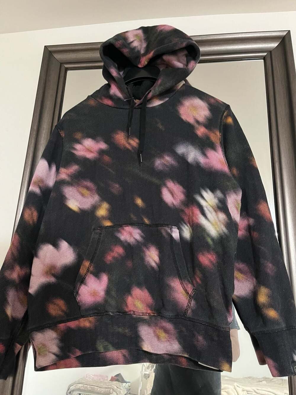 Rag & Bone Floral Print Hoodie Size L Black Pink